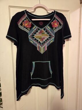Double D Ranch Black Tunic with Colorful Southwestern Embroidery